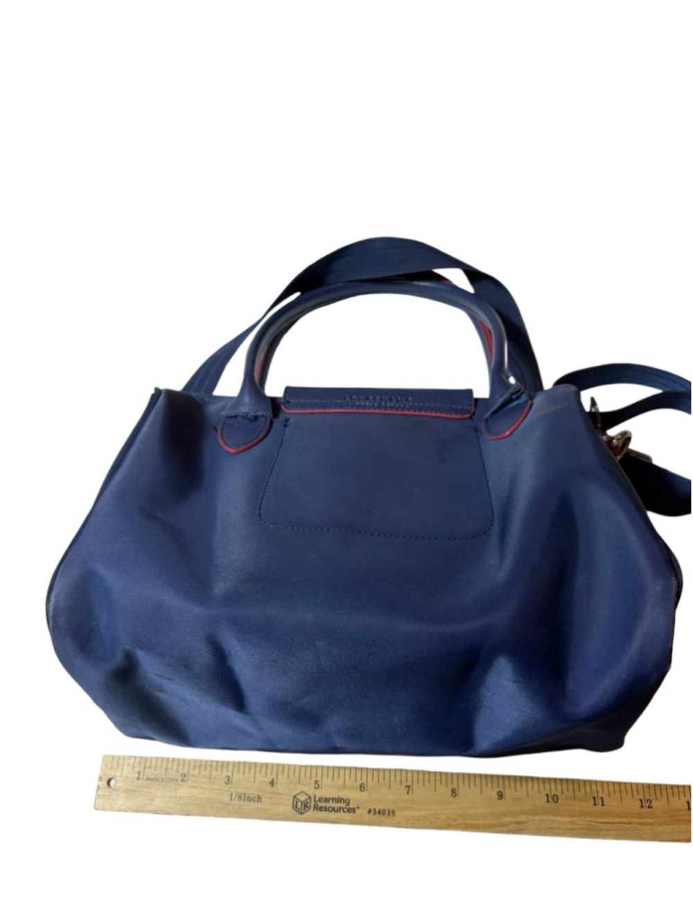 Longchamp Le Pliage Navy Red Nylon Travel Weekender Bag Made in France - Picture 5 of 11
